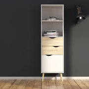 Oslo Bookcase 2 Drawers 1 Door in White and Oak 