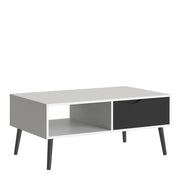 Oslo Coffee Table 1 Drawer 1 Shelf in White and Black Matt 