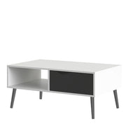 Oslo Coffee Table 1 Drawer 1 Shelf in White and Black Matt 