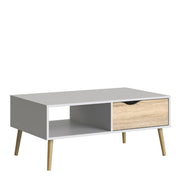 Oslo Coffee Table 1 Drawer 1 Shelf in White and Oak 