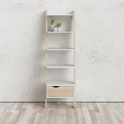 Oslo Leaning Bookcase 1 Drawer in White and Oak 