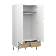Oslo Package - Bedside 1 Drawer + Chest of 5 Drawers (2+3) + Wardrobe 2 Doors 2 Drawers in White and Oak 