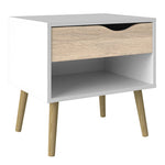 Oslo Package - Bedside 1 Drawer + Chest of 5 Drawers (2+3) + Wardrobe 3 Doors 3 Drawers in White and Oak 