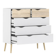 Oslo Package - Bedside 1 Drawer + Chest of 5 Drawers (2+3) + Wardrobe 3 Doors 3 Drawers in White and Oak 