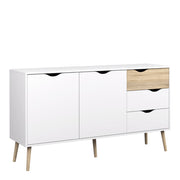Oslo Sideboard Large 3 Drawers 2 Doors in White and Oak 