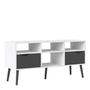 Oslo TV Unit Wide 2 Drawers 4 Shelves in White and Black Matt 