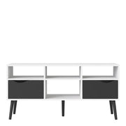 Oslo TV Unit Wide 2 Drawers 4 Shelves in White and Black Matt 