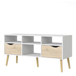 Oslo TV Unit Wide 2 Drawers 4 Shelves in White and Oak 