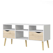 Oslo TV Unit Wide 2 Drawers 4 Shelves in White and Oak 