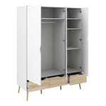 Oslo Wardrobe 3 Doors 3 Drawers in White and Oak 