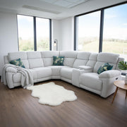 Owen Cream Fabric Electric Recliner Corner Sofa with Console