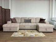 Palermo U Shape Storage Sofa Bed - Beige