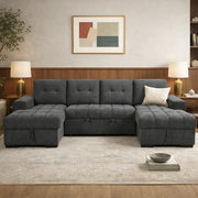Palermo Grey Fabric U Shape Corner Sofa Bed - 318cm