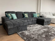 Palermo Grey Fabric U Shape Corner Sofa Bed - 318cm