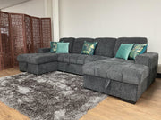 Palermo Grey Fabric U Shape Corner Sofa Bed - 318cm