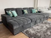 Palermo Grey Fabric U Shape Corner Sofa Bed - 318cm