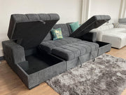 Palermo Grey Fabric U Shape Corner Sofa Bed - 318cm