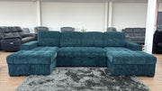 Palermo Teal Fabric U Shape Corner Sofa Bed - 318cm
