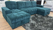 Palermo Teal Fabric U Shape Corner Sofa Bed - 318cm