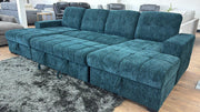 Palermo Teal Fabric U Shape Corner Sofa Bed - 318cm