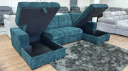Palermo Teal Fabric U Shape Corner Sofa Bed - 318cm