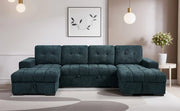 Palermo Teal Fabric U Shape Corner Sofa Bed - 318cm