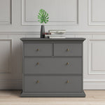 Paris 3 Piece Bundle, Bedside, Chest and 2 Door Wardrobe In Matt Grey 