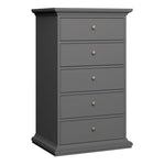 Paris Chest 5 Drawers in Matt Grey 