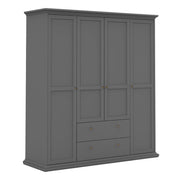 Paris Wardrobe with 4 Doors and 2 Drawers in Matt Grey 