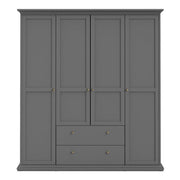 Paris Wardrobe with 4 Doors and 2 Drawers in Matt Grey 