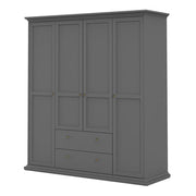 Paris Wardrobe with 4 Doors and 2 Drawers in Matt Grey 