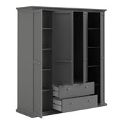 Paris Wardrobe with 4 Doors and 2 Drawers in Matt Grey 