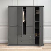 Paris Wardrobe with 4 Doors and 2 Drawers in Matt Grey 