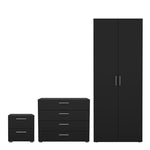 Pepe 3 Piece Bundle, Bedside, Chest and 2 Door Wardrobe in Black 
