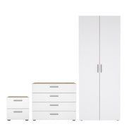 Pepe 3 Piece Bundle, Bedside, Chest and 2 Door Wardrobe in Oak and White High Gloss 