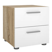 Pepe 3 Piece Bundle, Bedside, Chest and 2 Door Wardrobe in Oak and White High Gloss 