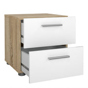 Pepe 3 Piece Bundle, Bedside, Chest and 2 Door Wardrobe in Oak and White High Gloss 