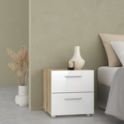 Pepe 3 Piece Bundle, Bedside, Chest and 2 Door Wardrobe in Oak and White High Gloss 