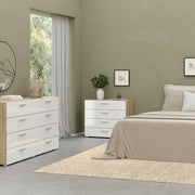 Pepe 3 Piece Bundle, Bedside, Chest and 2 Door Wardrobe in Oak and White High Gloss 
