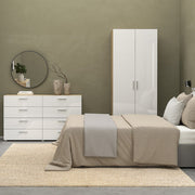 Pepe 3 Piece Bundle, Bedside, Chest and 2 Door Wardrobe in Oak and White High Gloss 