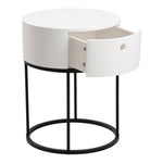 Polo Round Bedside Table in White and Black 