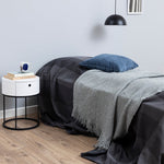 Polo Round Bedside Table in White and Black 