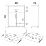 Prima Bookcase 1 Shelf With 2 Drawers And 2 Doors In White 