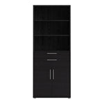 Prima Bookcase 2 Shelves With 2 Drawers And 2 Doors In Black Woodgrain 