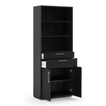 Prima Bookcase 2 Shelves With 2 Drawers And 2 Doors In Black Woodgrain 