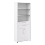 Prima Bookcase 3 Shelves With 2 Drawers And 2 Doors In White 