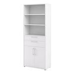 Prima Bookcase 3 Shelves With 2 Drawers And 2 Doors In White 