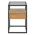 Randolf Square Bedside Table with 1 Drawer in Black and Oak 