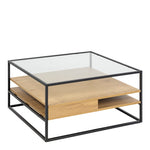 Randolf Square Coffee Table with 2 Shelves in Black and Oak 