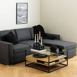 Randolf Square Coffee Table with 2 Shelves in Black and Oak 